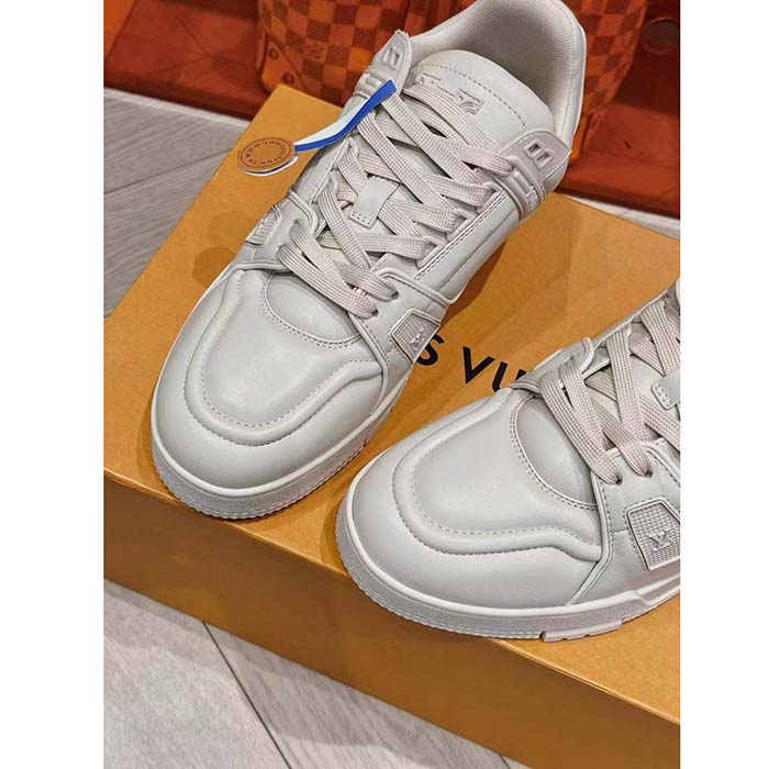 Louis Vuitton Unisex LV Trainer Sneaker Beige Calf Leather Rubber Outsole Monogram Flower