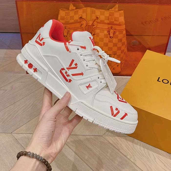 Louis Vuitton Unisex LV Trainer Sneaker Red Mix of Sustainable Materials