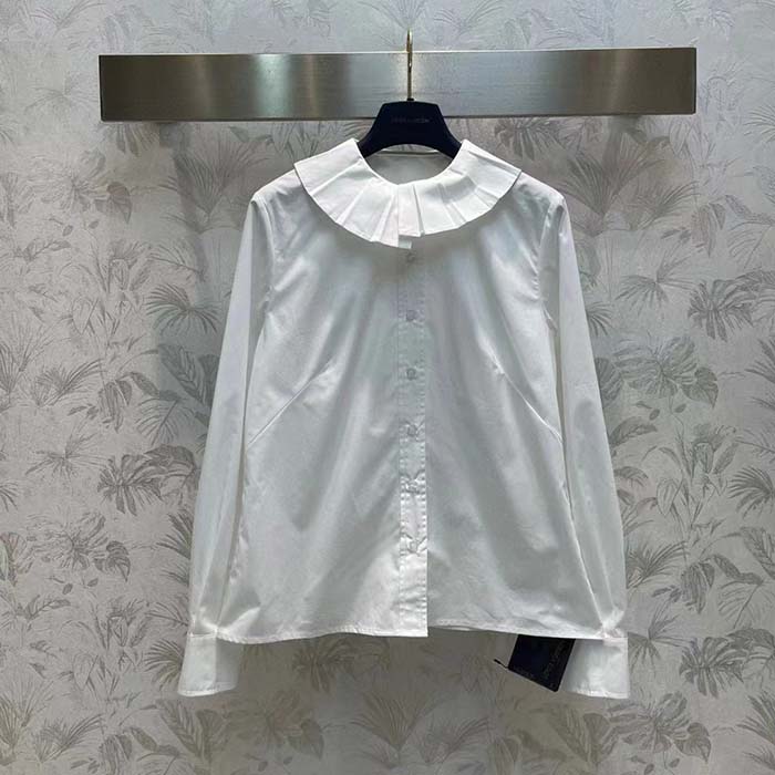Louis Vuitton Men LV Fin Collar Shirt Cotton Optical White Regular Fit