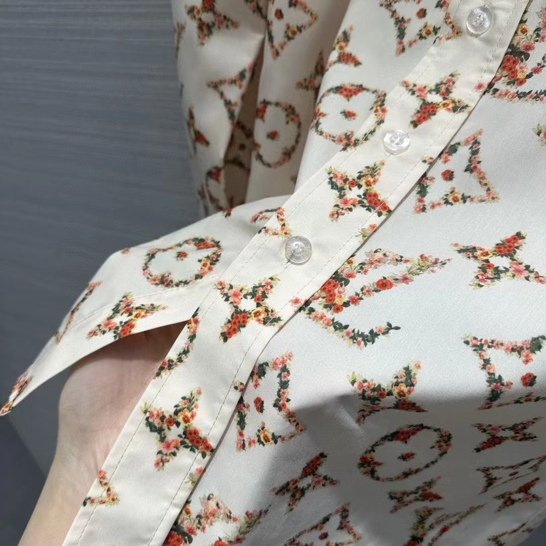Louis Vuitton Women LV Floral Monogram Pajama Shirt Silk Pink Beige Regular Fit
