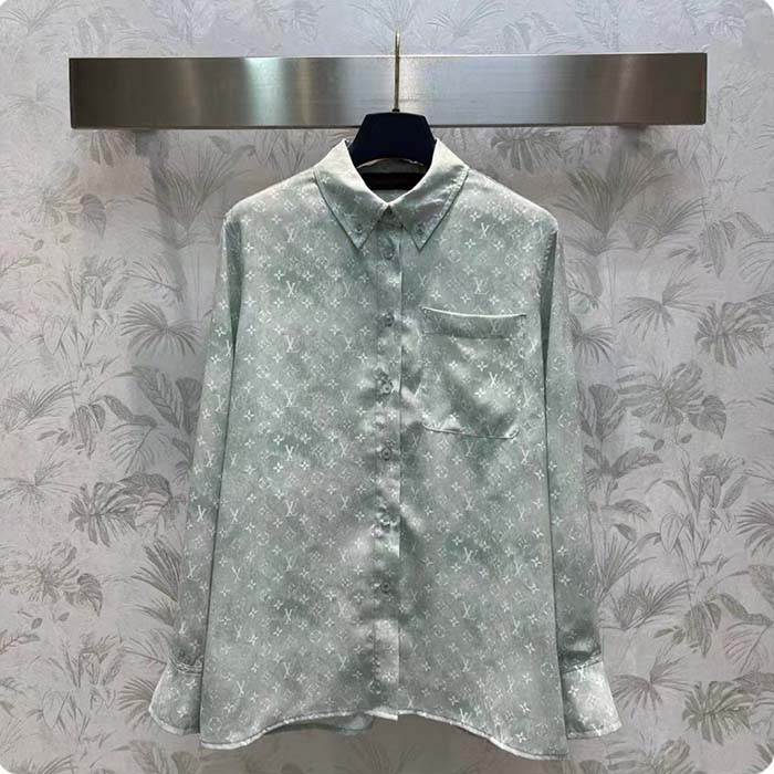 Louis Vuitton Men LV Monogram Cloud Shirt Silk Green Blue Regular Fit