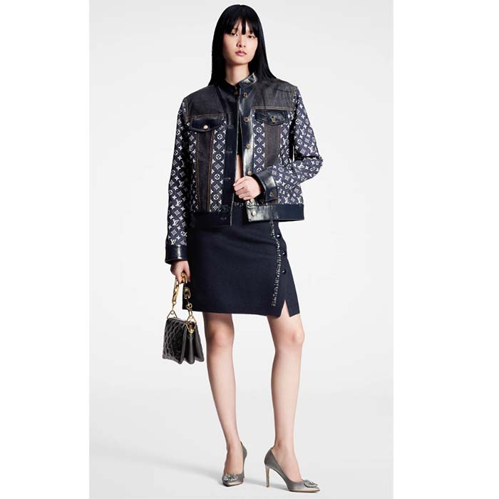 Louis Vuitton Women LV NIGHT Monogram Denim Jacket Cotton Navy