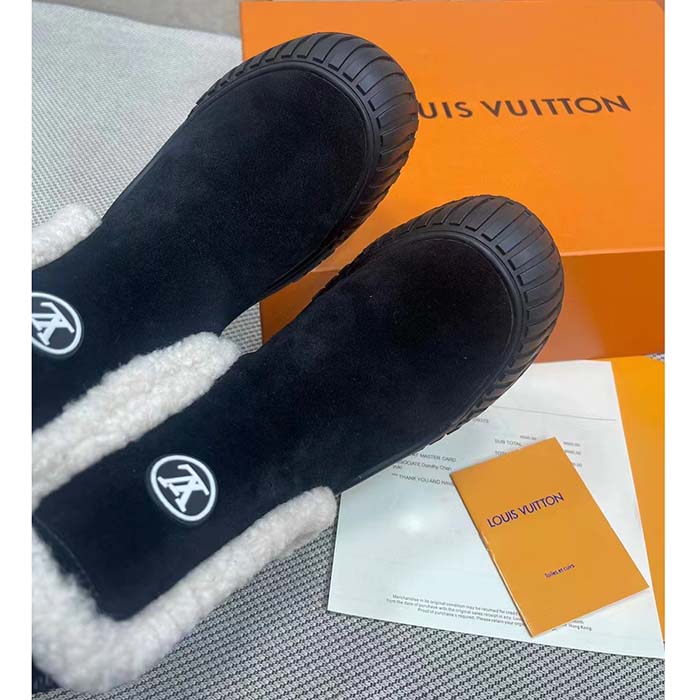 Louis Vuitton Women Shoes LV Ruby Flat Ankle Boot Black Suede Calf Leather Shearling