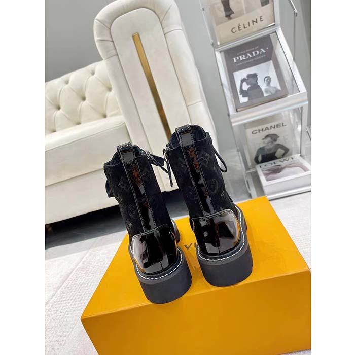 Louis Vuitton Women Territory Flat Ranger Black Monogram-Debossed Suede Calf Leather Side Zip