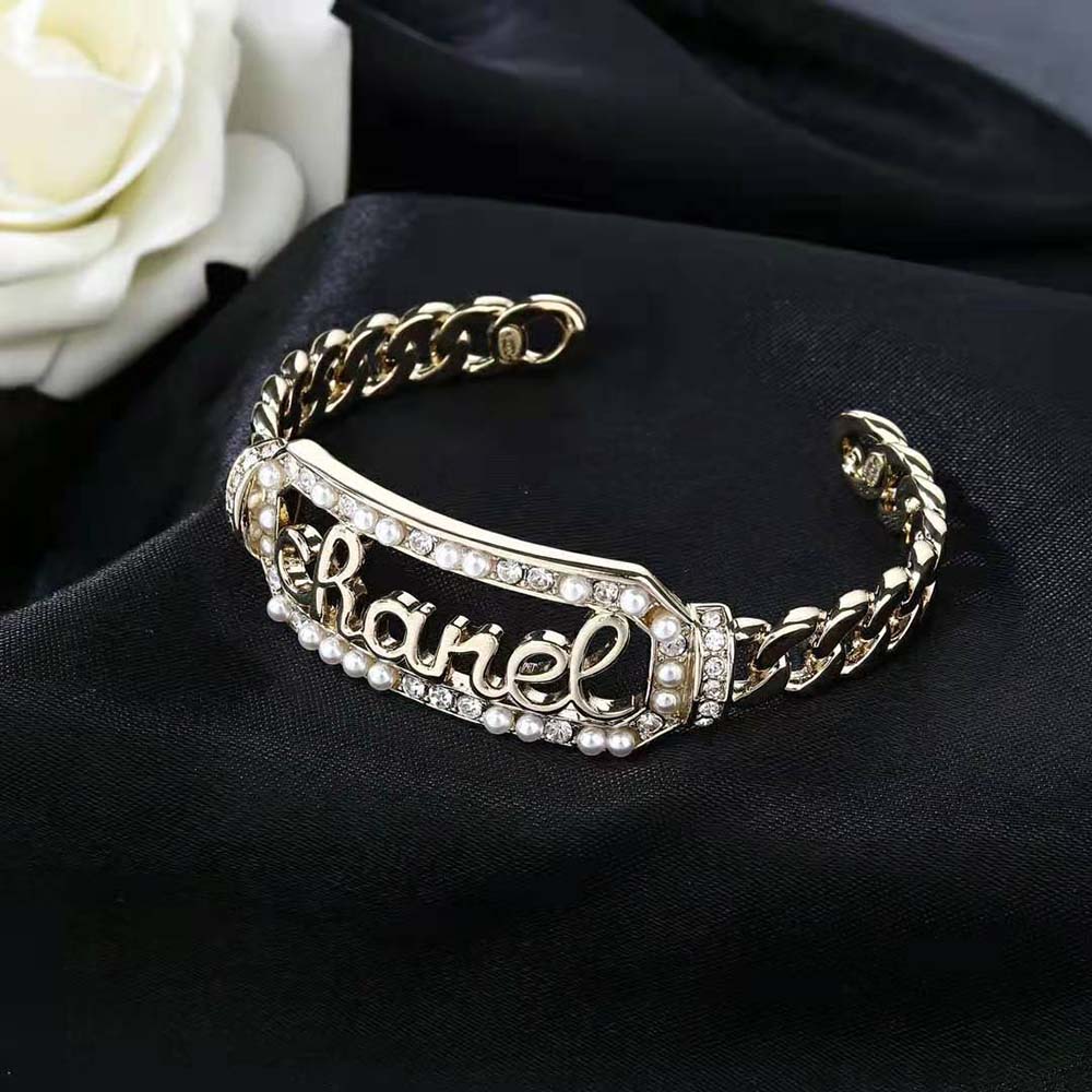 Chanel Women Cuff in Metal Glass Pearls and Strass