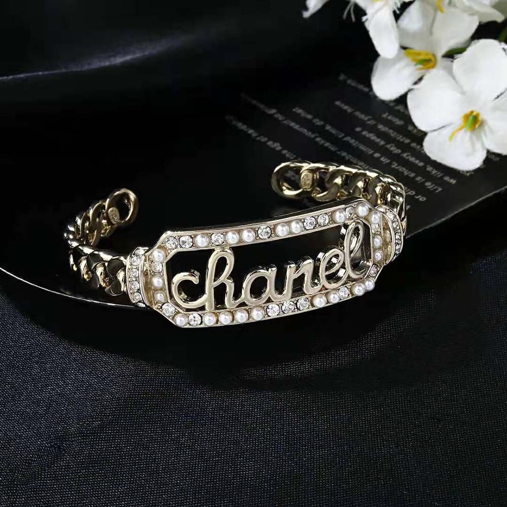 Chanel Women Cuff in Metal Glass Pearls and Strass