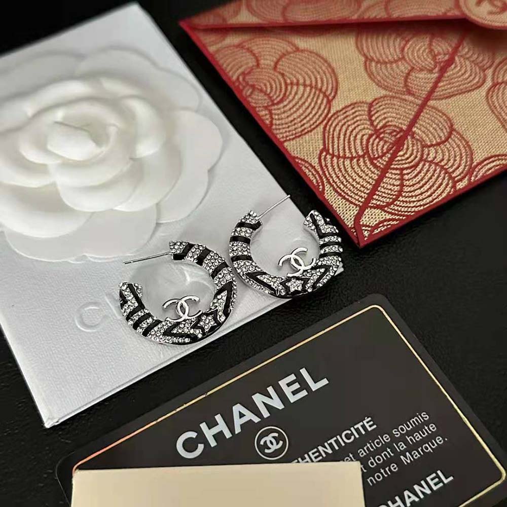 Chanel Women Hoop Earrings in Metal and Strass