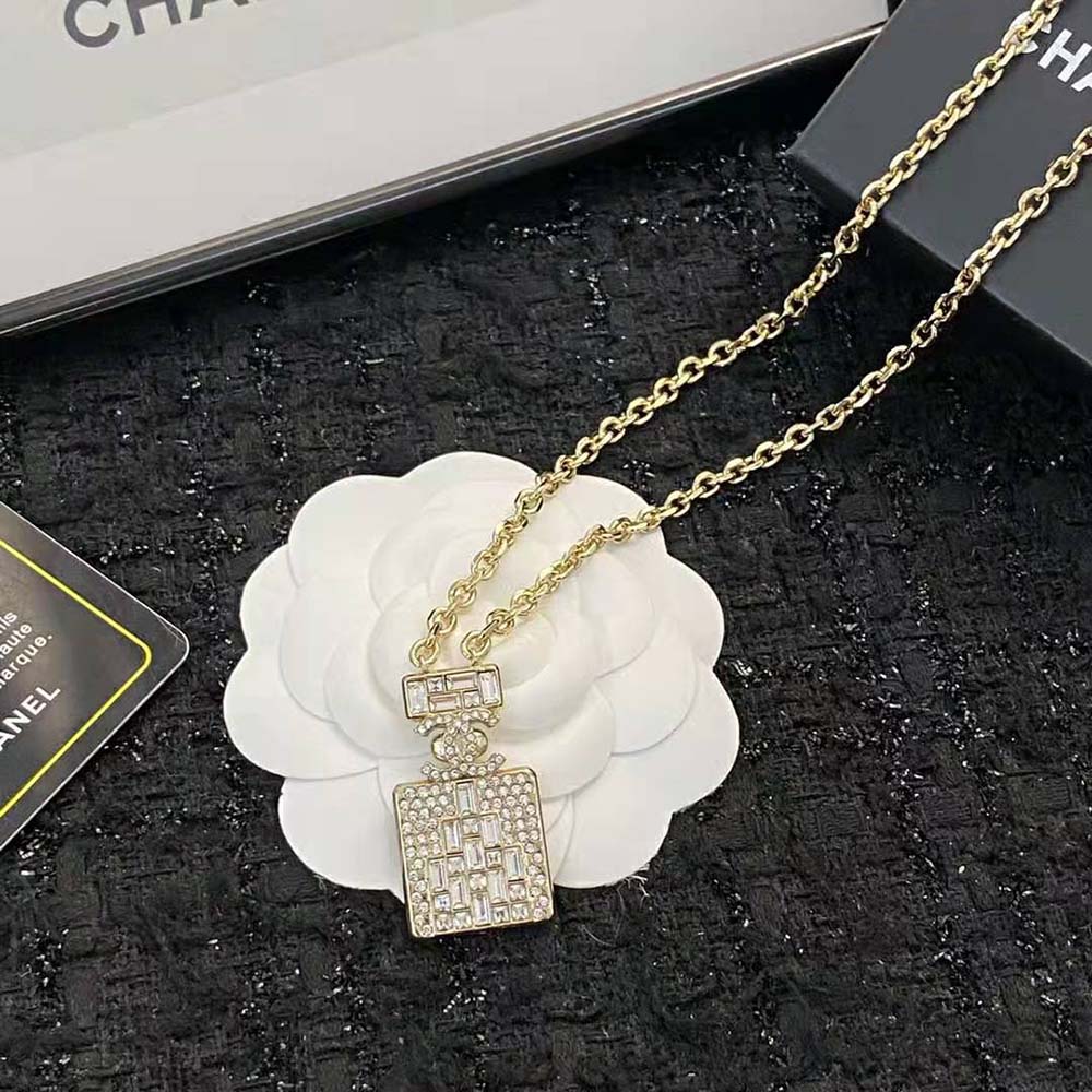 Chanel Women Long Pendant Necklace in Metal and Strass