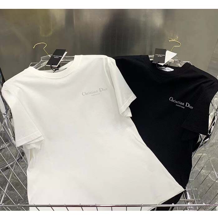 Dior Women CD Christian Dior Couture Relaxed Fit T-Shirt Black Ribbed Crew Neck Organic Cotton