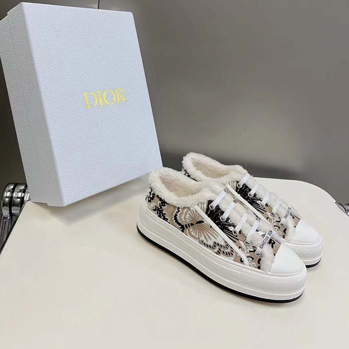 Dior Unisex CD Walk’n’Dior Platform Sneaker Beige Multicolor Embroidered Cotton Butterfly Bandana Motif