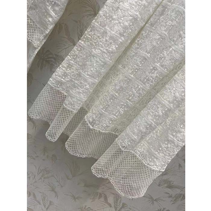 Dior Women CD Blouse Ecru Technical Cotton Lace Front Button Closure Mother-Of-Pearl Buttons