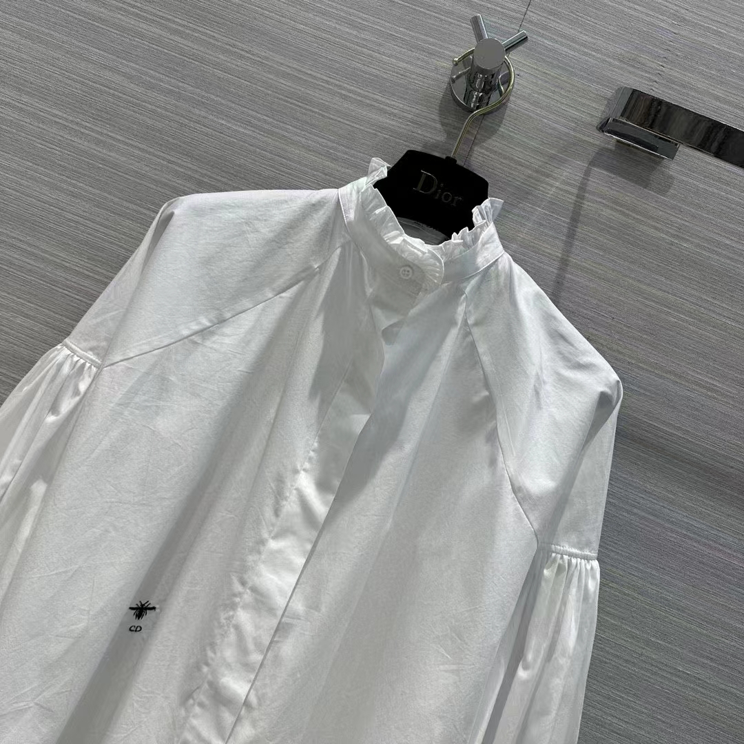 Dior Men CD Blouse White Cotton Poplin Hallmark Embroidered Bee Unlined