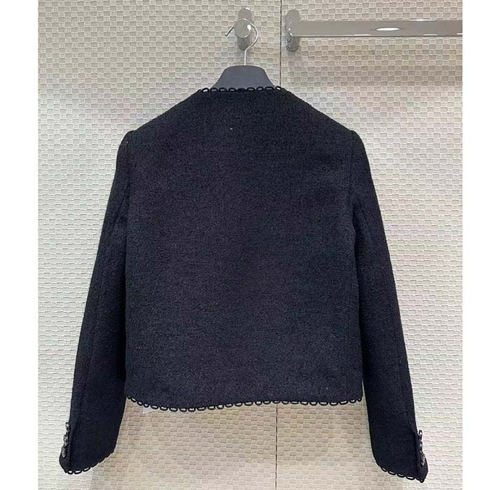 Dior Women CD Cropped Jacket Black Double-Sided Virgin Wool Bouclé