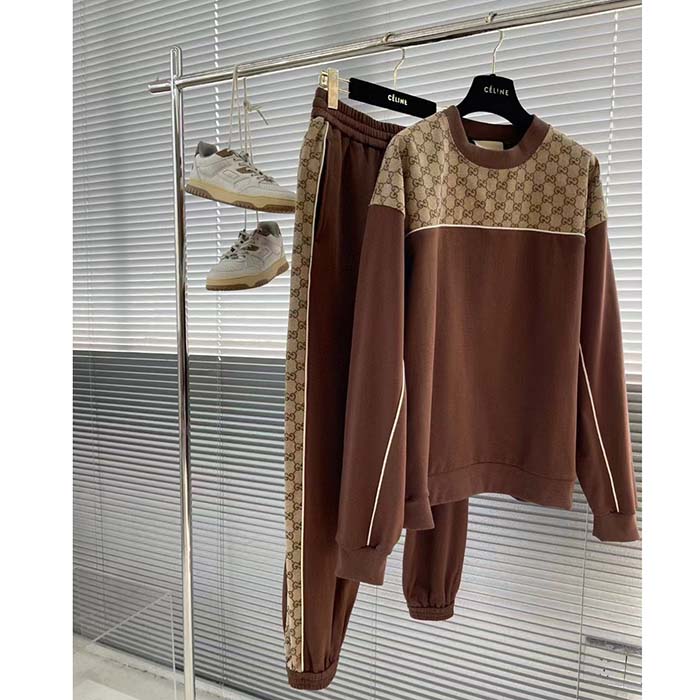 G*u*i gg men cotton jersey sweatshirt gg canvas yoke crewneck dropped shoulder batwing sleeves