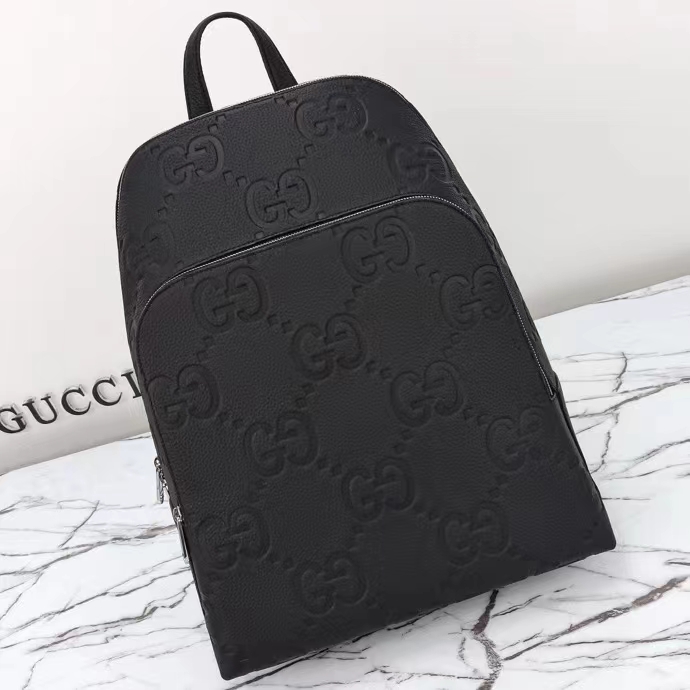 G*u*i gg unisex large jumbo gg backpack black leather cotton linen lining padded mesh back