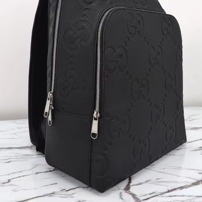 G*u*i gg unisex large jumbo gg backpack black leather cotton linen lining padded mesh back