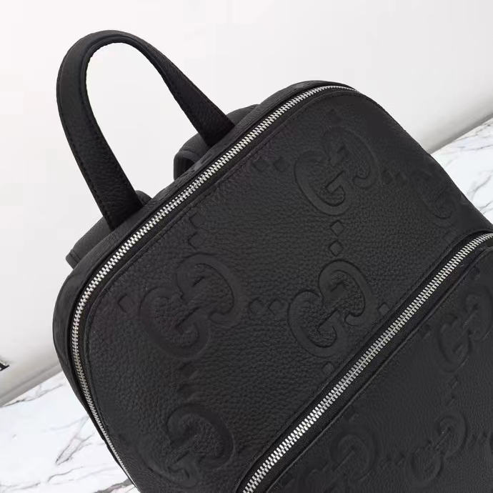 G*u*i gg unisex large jumbo gg backpack black leather cotton linen lining padded mesh back