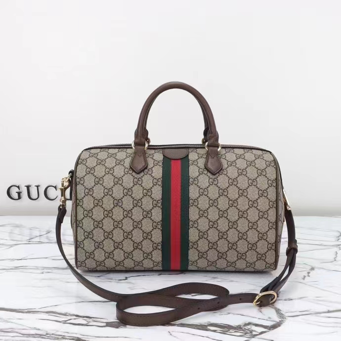 G*u*i gg unisex ophidia gg medium top handle bag beige ebony gg supreme canvas leather