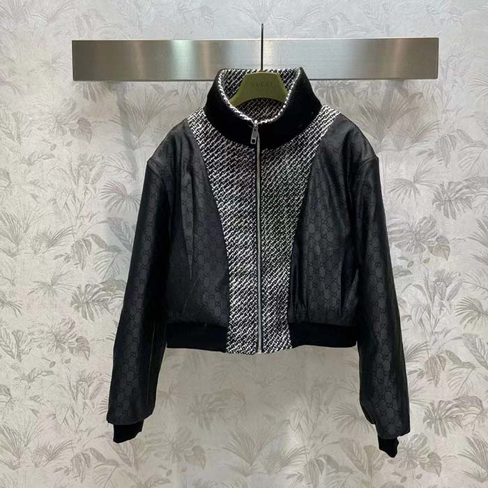 G*u*i gg women bouclé wool jacket interlocking g high neck dropped shoulder