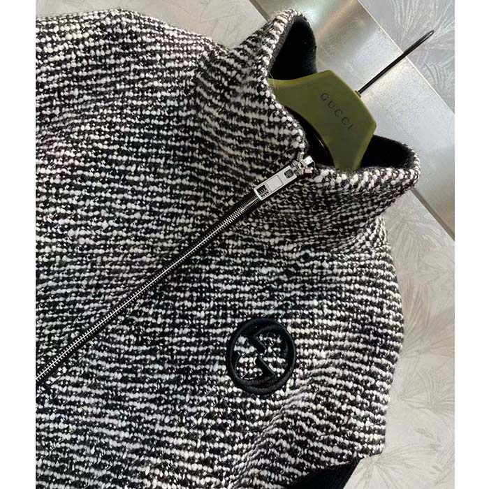G*u*i gg women bouclé wool jacket interlocking g high neck dropped shoulder