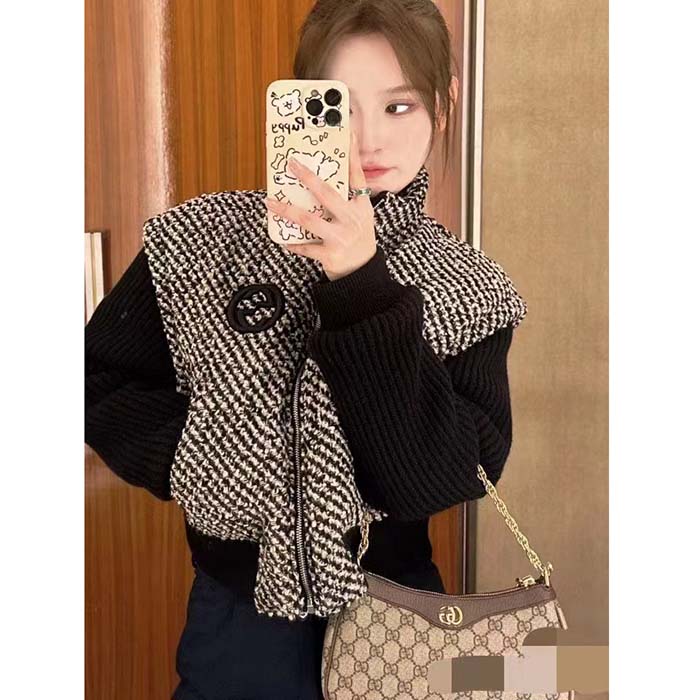 G*u*i gg women bouclé wool jacket interlocking g high neck dropped shoulder