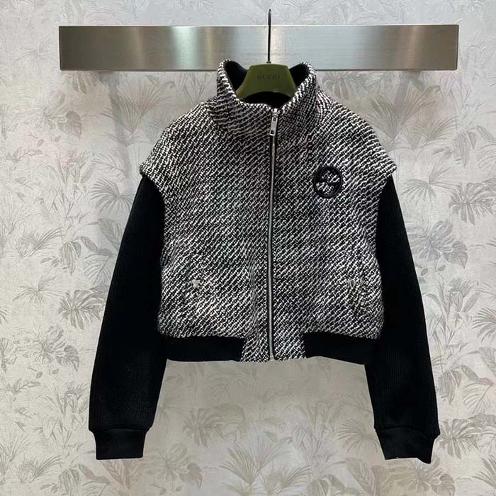 G*u*i gg women bouclé wool jacket interlocking g high neck dropped shoulder