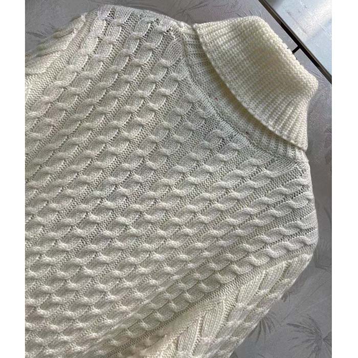 G*u*i gg women cable knit wool cashmere sweater ivory blue red web turtleneck long sleeves