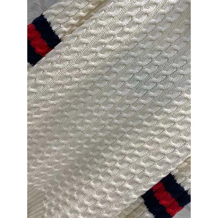 G*u*i gg women cable knit wool cashmere sweater ivory blue red web turtleneck long sleeves