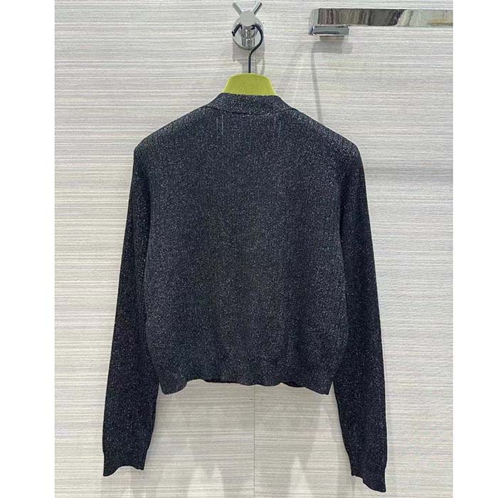 G*u*i gg women rib stitch viscose lamé cardigan interlocking g buttons v-neck long sleeves