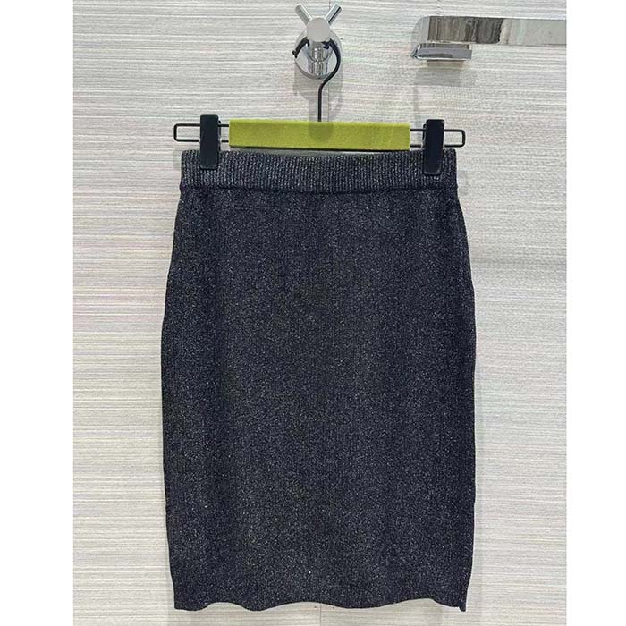 G*u*i gg women rib stitch viscose lamé skirt interlocking g slip lining elastic waist