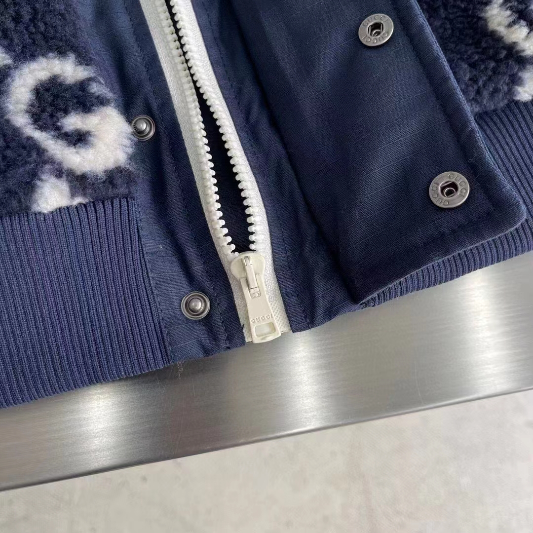 G*u*i men gg fuzzy fabric jacquard jacket fixed hood drawstring long sleeves front patch pocket