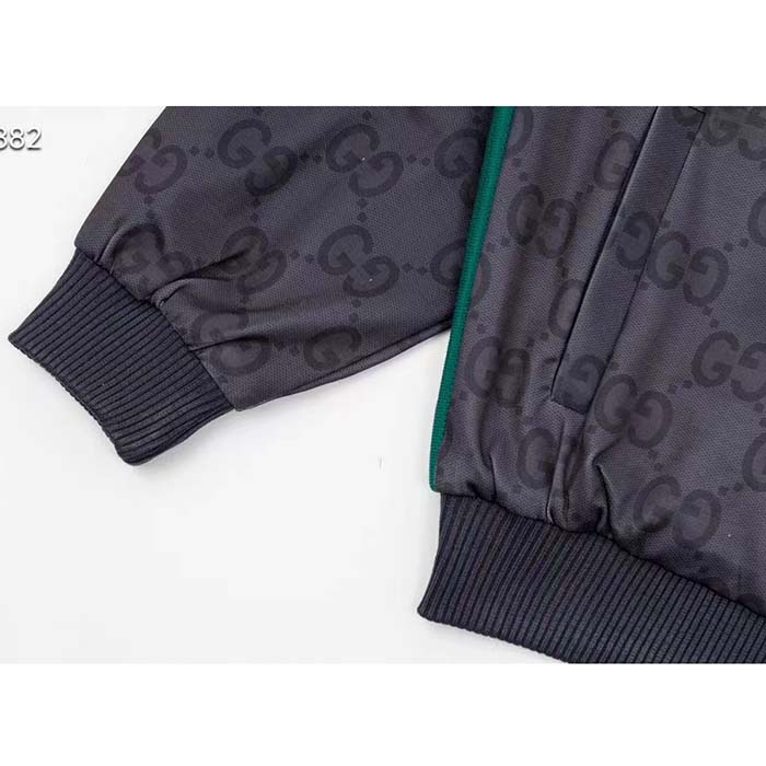 G*u*i women gg jumbo gg zip jacket web dark grey neoprene canvas raglan sleeves