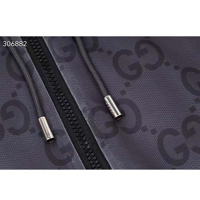 G*u*i women gg jumbo gg zip jacket web dark grey neoprene canvas raglan sleeves