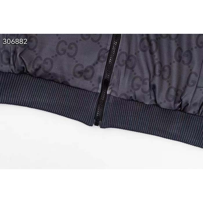 G*u*i women gg jumbo gg zip jacket web dark grey neoprene canvas raglan sleeves