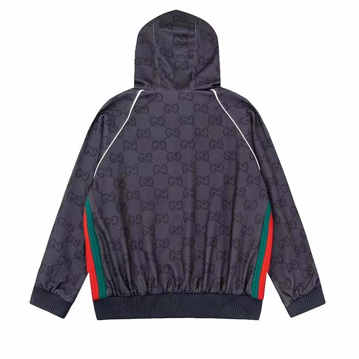 G*u*i women gg jumbo gg zip jacket web dark grey neoprene canvas raglan sleeves