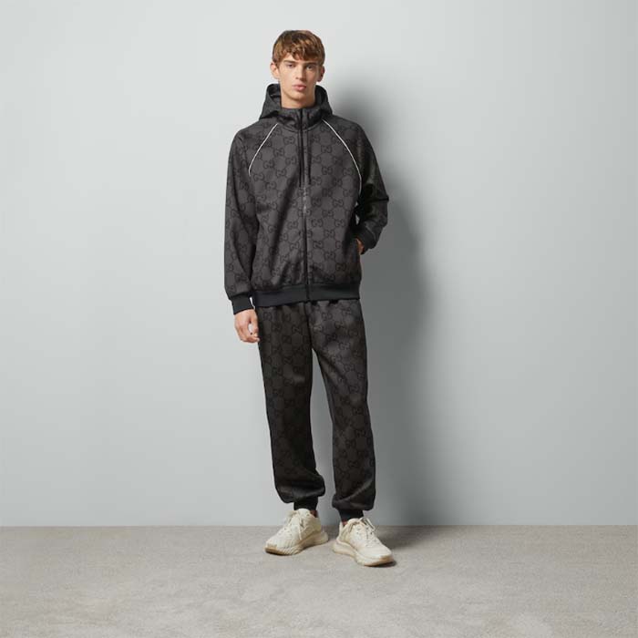 G*u*i men gg jumbo gg zip jacket web dark grey neoprene canvas raglan sleeves