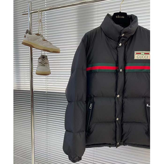 G*u*i women gg water repellant down jacket black water nylon satin zip front zip pockets