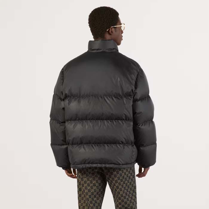 G*u*i men gg water repellant down jacket black water nylon satin zip front zip pockets