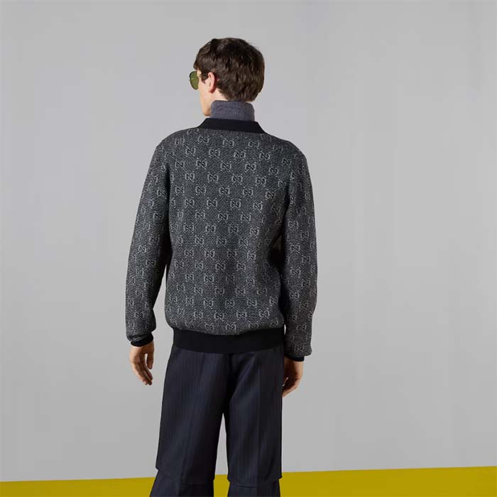 G*u*i men gg wool jacquard cardigan grey v-neck long sleeves front pockets