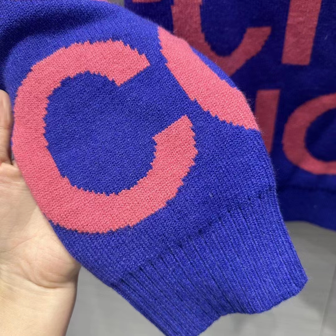 G*u*i women gg wool sweater G*u*i intarsia blue crewneck dropped shoulder