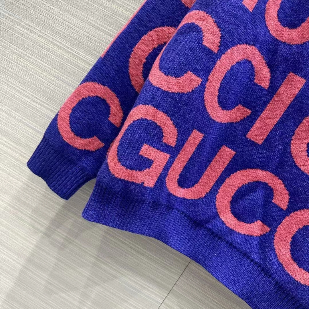 G*u*i women gg wool sweater G*u*i intarsia blue crewneck dropped shoulder