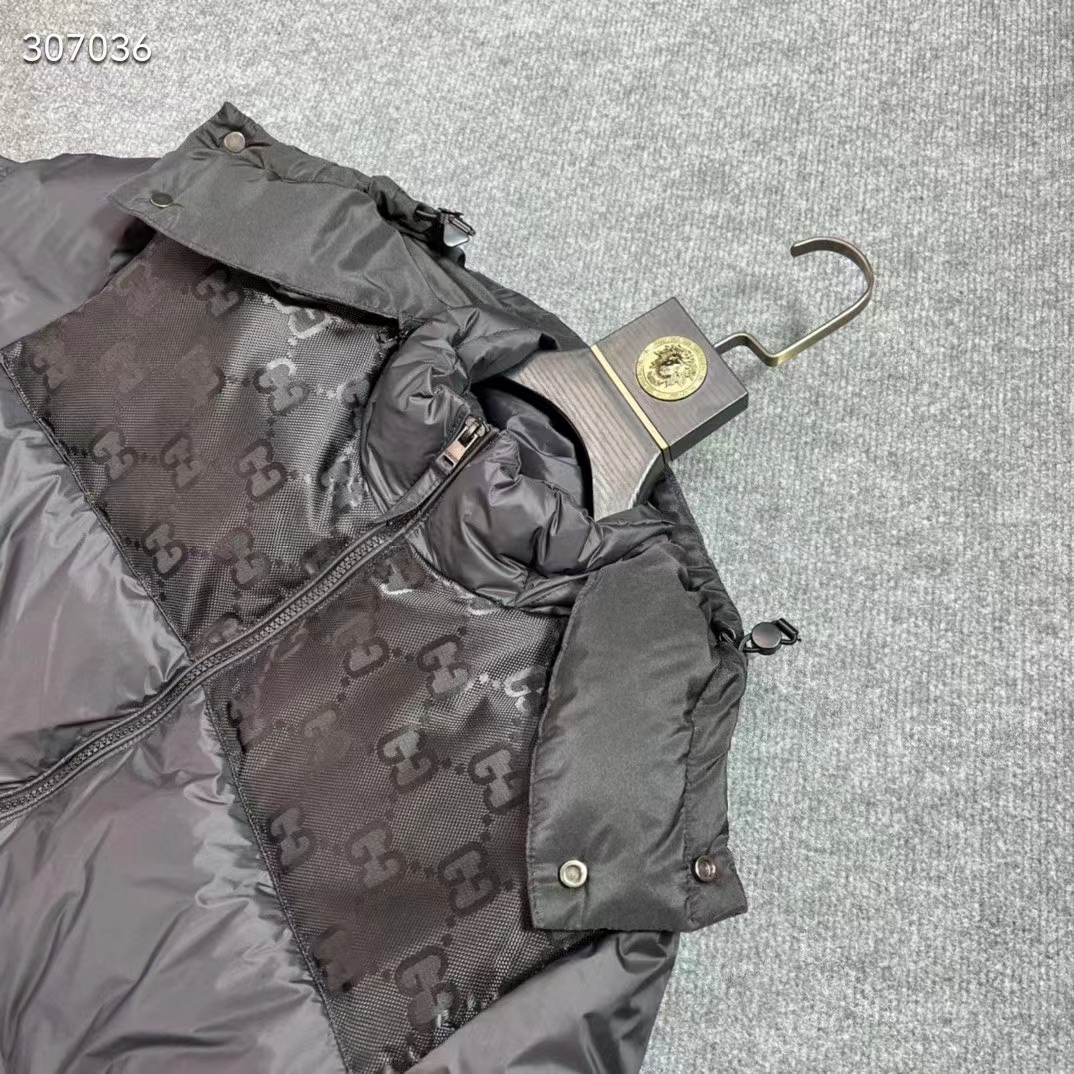 G*u*i men nylon down jacket gg inserts feather padding lined high neck velcro cuffs