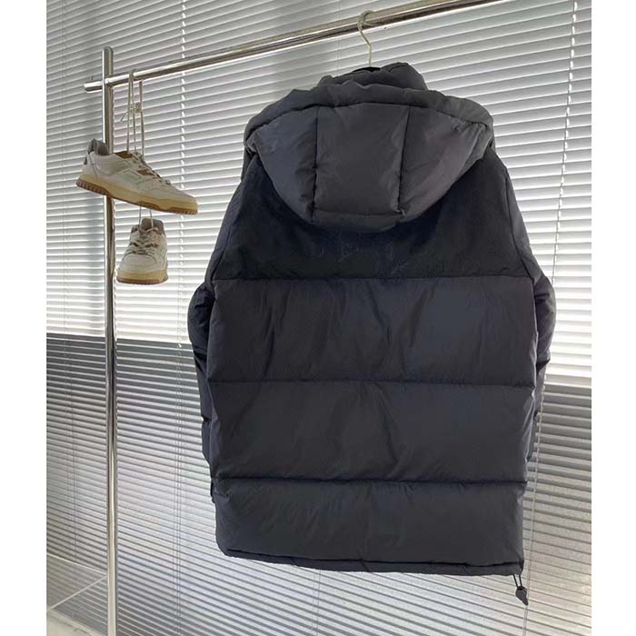 G*u*i men nylon down jacket gg iserts black canvas high neck velcro cuffs zip closure