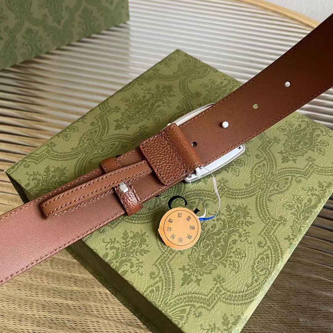 G*u*i unisex gg belt G*u*i plaque buckle brown leather palladium-toned hardware