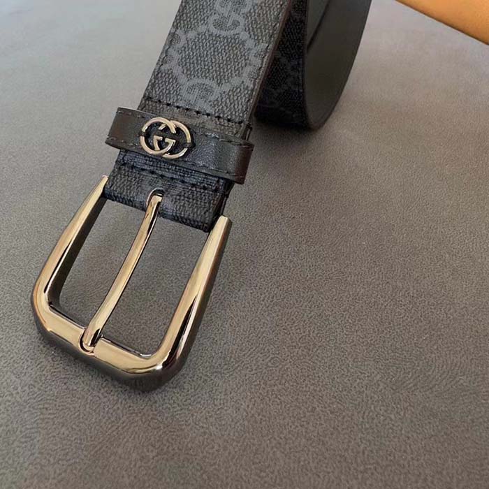 G*u*i unisex gg belt interlocking g detail grey black gg supreme square buckle