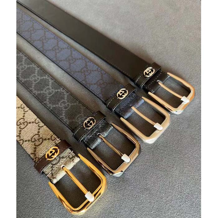 G*u*i unisex gg belt interlocking g detail grey black gg supreme square buckle