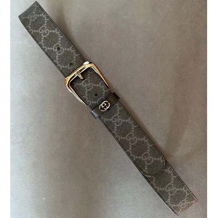 G*u*i unisex gg belt interlocking g detail grey black gg supreme square buckle