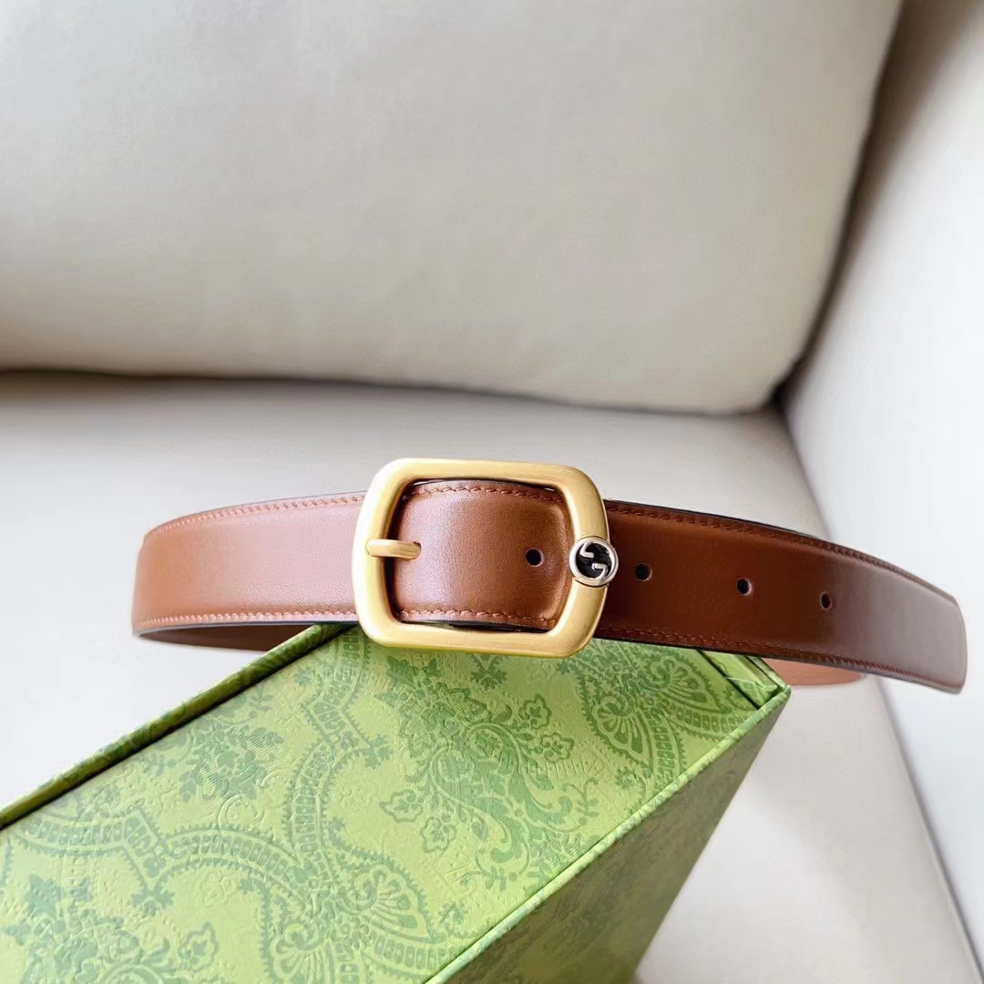 G*u*i unisex gg belt rectangular buckle cuir leather antique brass hardware 3 cm width
