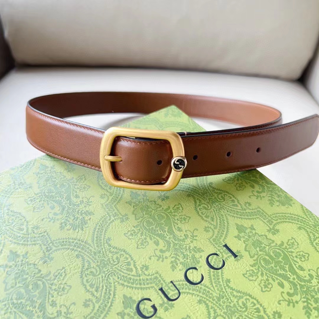 G*u*i unisex gg belt rectangular buckle cuir leather antique brass hardware 3 cm width