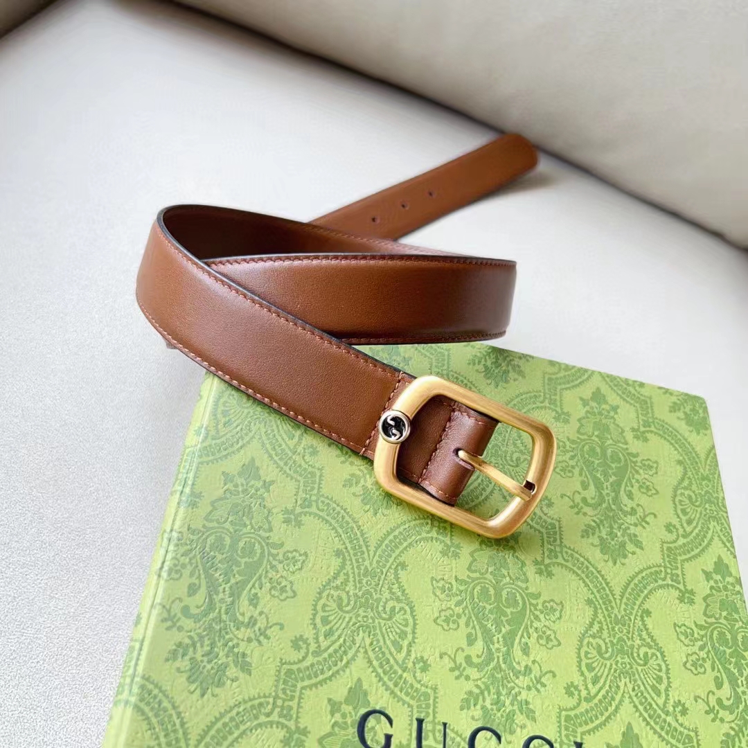 G*u*i unisex gg belt rectangular buckle cuir leather antique brass hardware 3 cm width